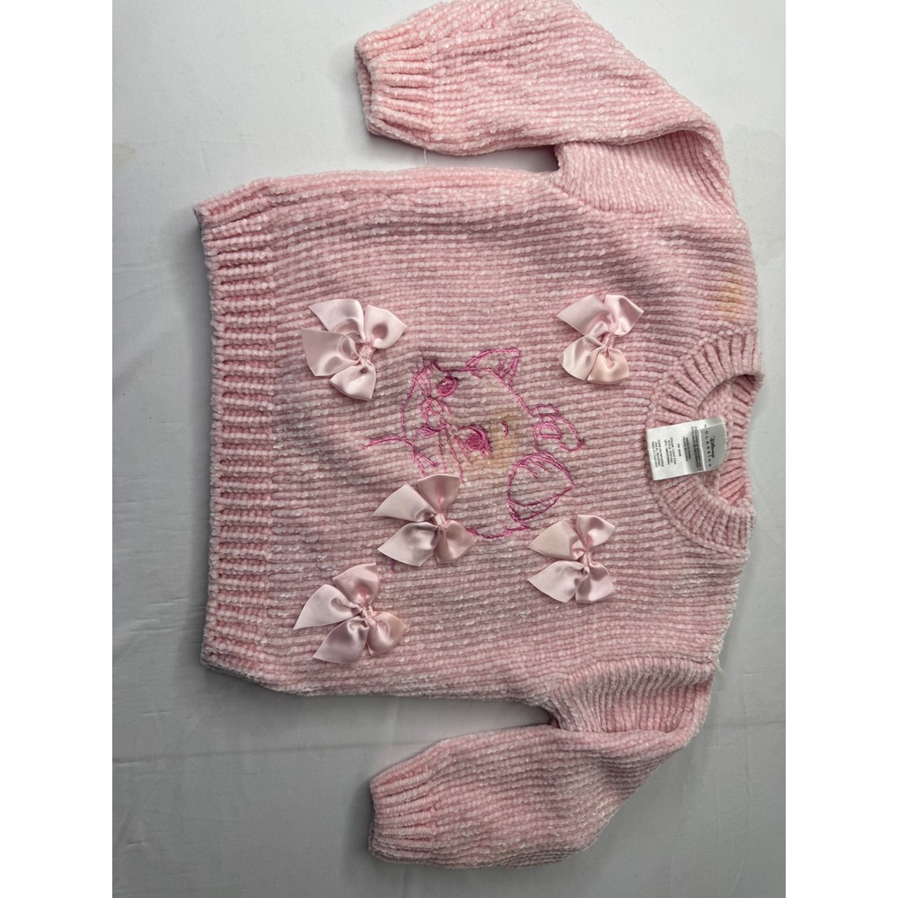 Disney Classics Marie Aristocats Pink Chenille Sweater 2T RYAY500 Bows Pullover
